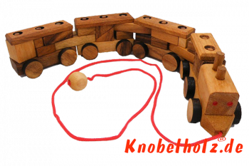Puzzle Train Holzeisenbahn Puzzle 3D für Kinder zum hinterher ziehen in den Maßen 5,0 x 30,0 x 8,5 cm, samanea wood brain teaser